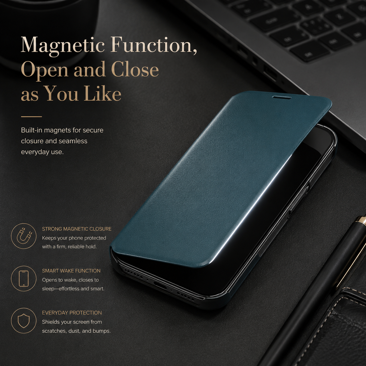 Premium iPhone Case MagSafe Compatible Magnetic Flip Wallet Cover PU Leather Card Holder Kickstand Shockproof Full Protection Camera Lens Guard Slim Design