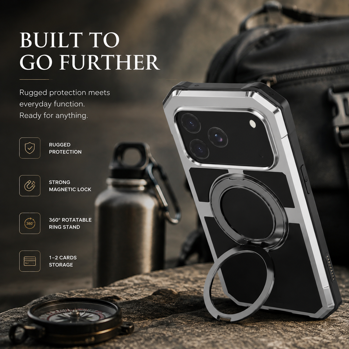 Premium iPhone Case MagSafe Compatible Magnetic Protective Cover Aluminum Armor Frame Built-in Kickstand Glass Screen Protector Shockproof Bumper Full Protection
