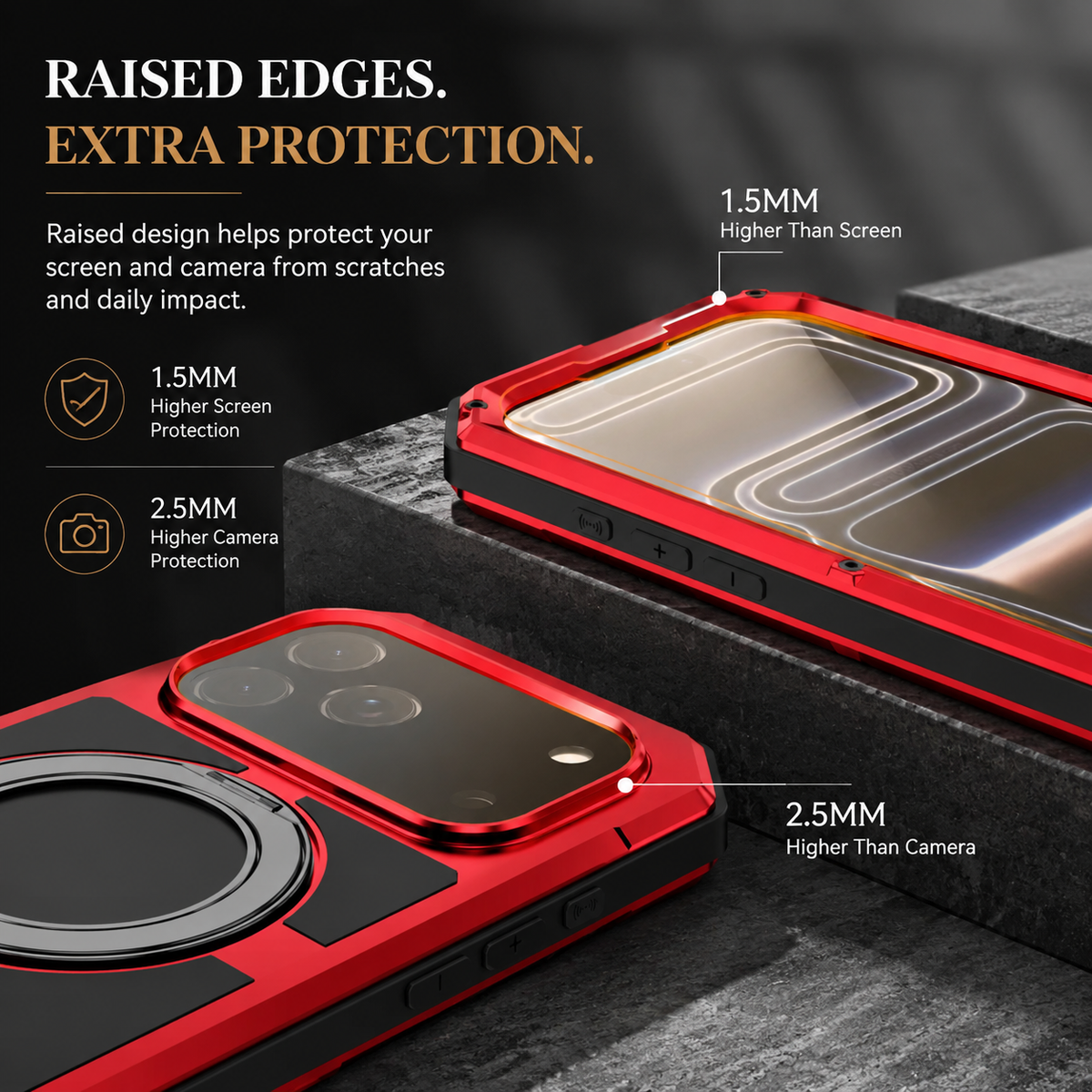 Premium iPhone Case MagSafe Compatible Magnetic Protective Cover Aluminum Armor Frame Built-in Kickstand Glass Screen Protector Shockproof Bumper Full Protection