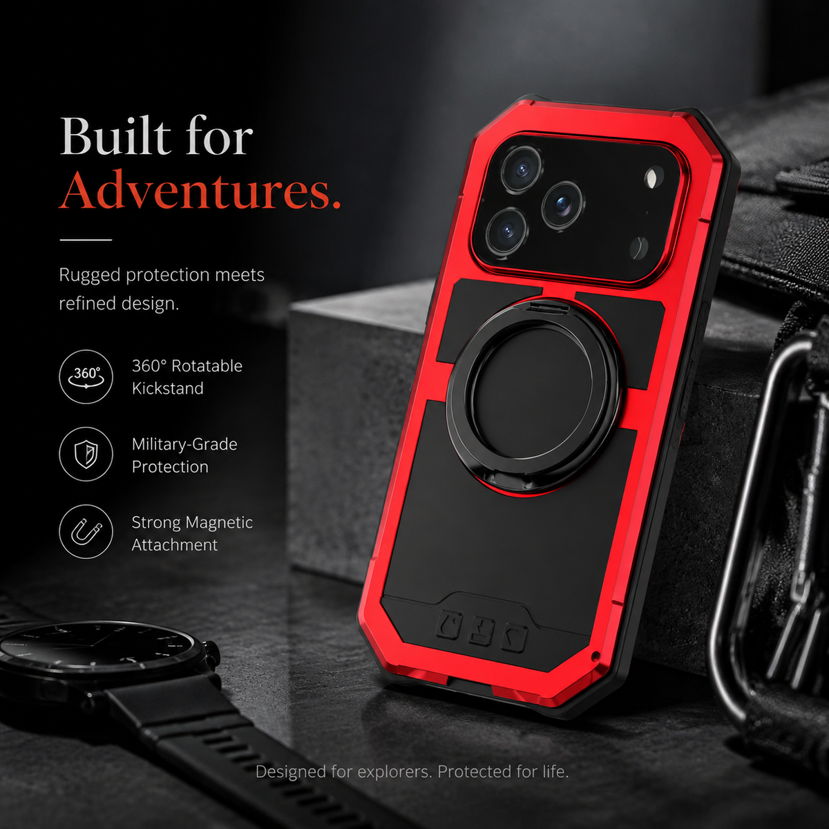 Premium iPhone Case MagSafe Compatible Magnetic Protective Cover Aluminum Armor Frame Built-in Kickstand Glass Screen Protector Shockproof Bumper Full Protection