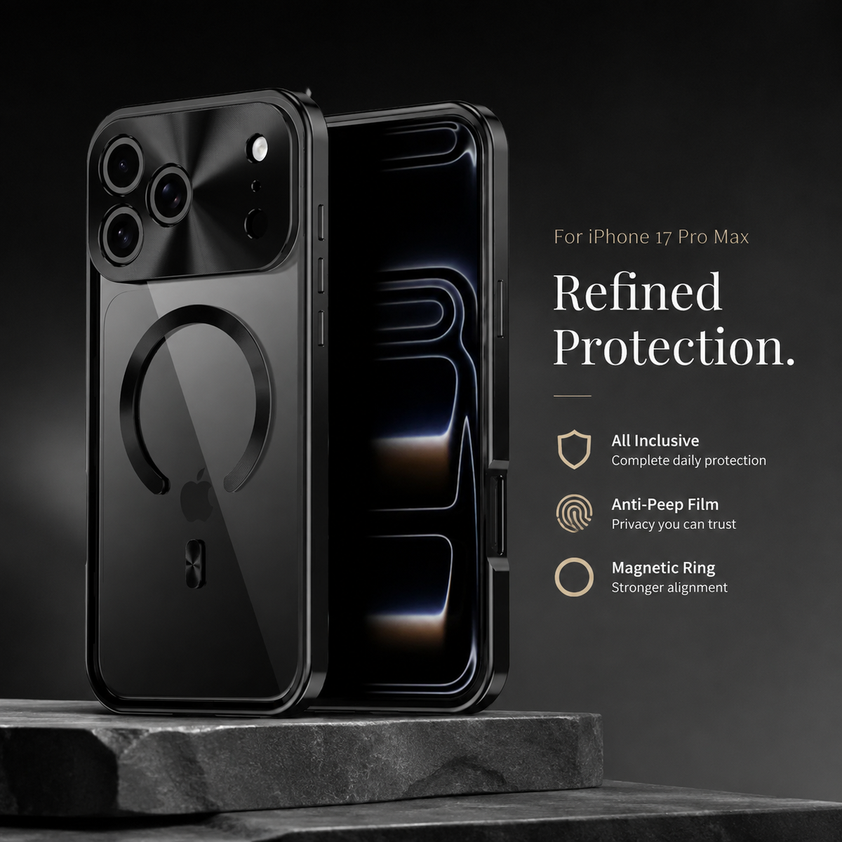Premium iPhone Case MagSafe Compatible Magnetic Protective Cover Aluminum Frame Privacy Screen Protector Clear Back Shockproof Camera Lens Guard Slim Design