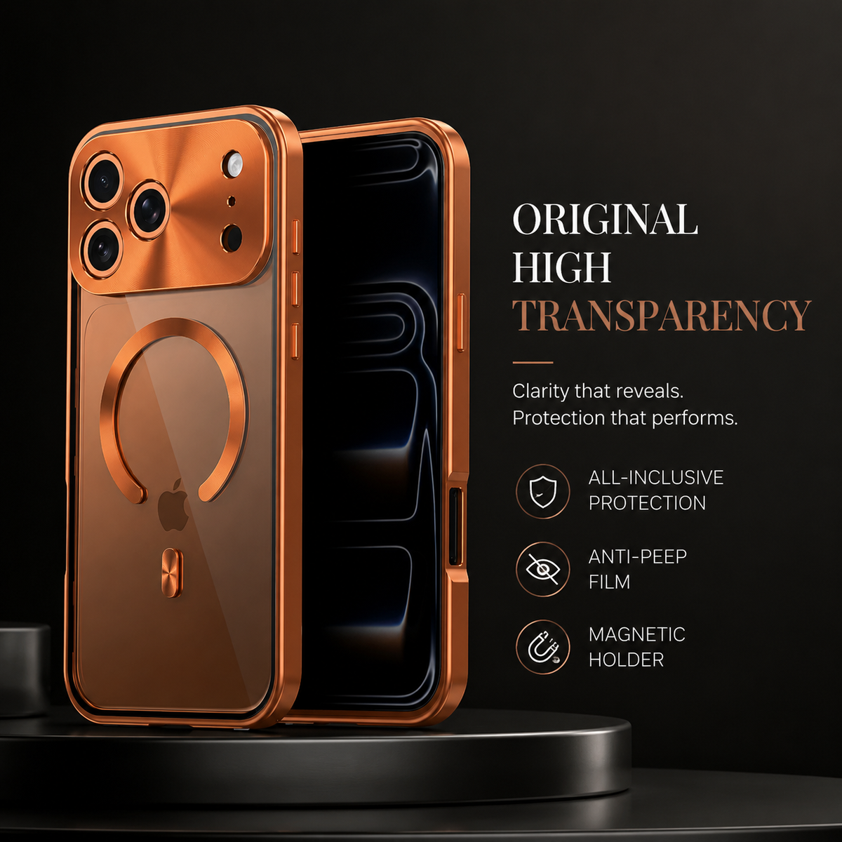 Premium iPhone Case MagSafe Compatible Magnetic Protective Cover Aluminum Frame Privacy Screen Protector Clear Back Shockproof Camera Lens Guard Slim Design