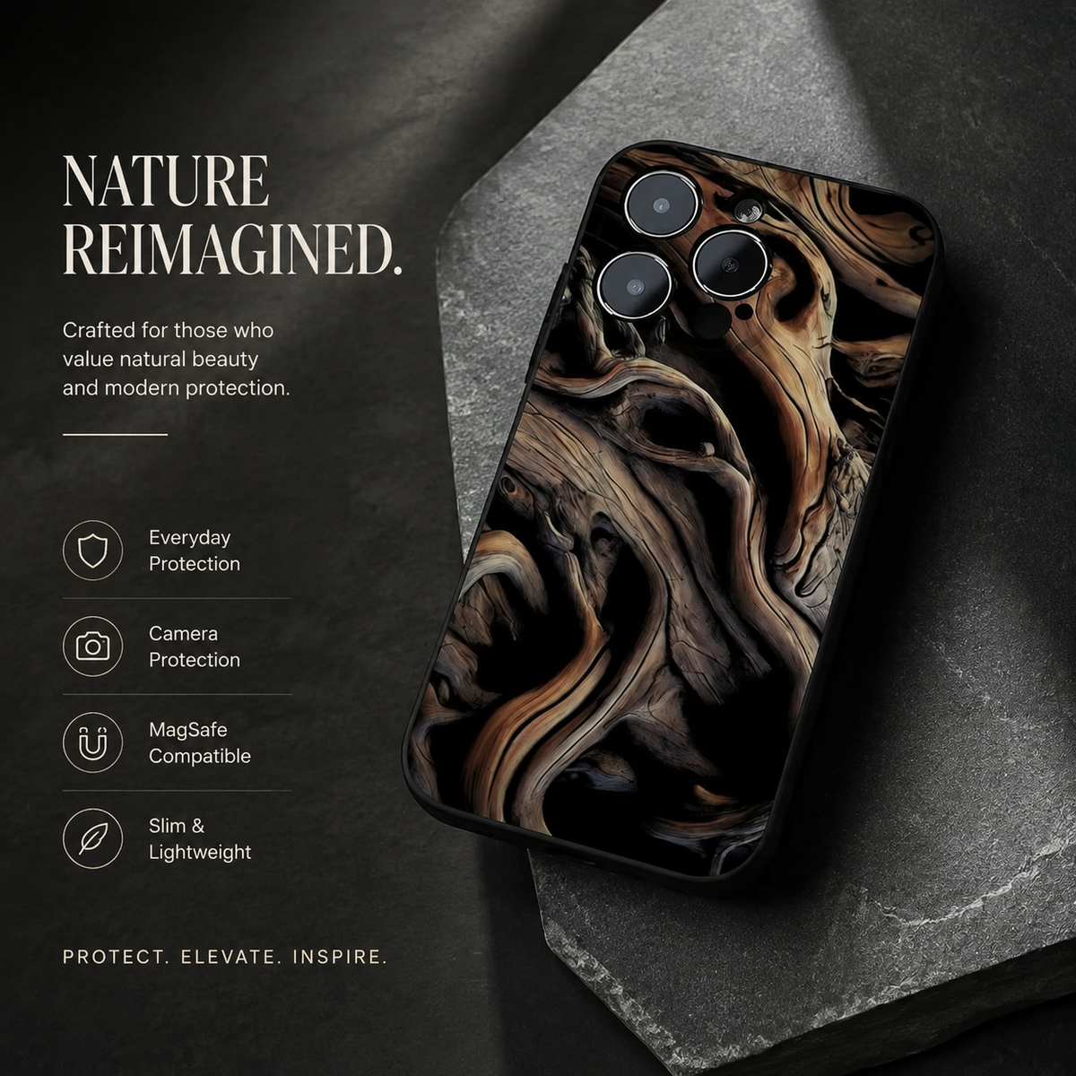 Premium iPhone Case MagSafe Compatible Magnetic Protective Cover Natural Wood Back Shockproof TPU Bumper Camera Lens Protection Ultra Thin Slim Design