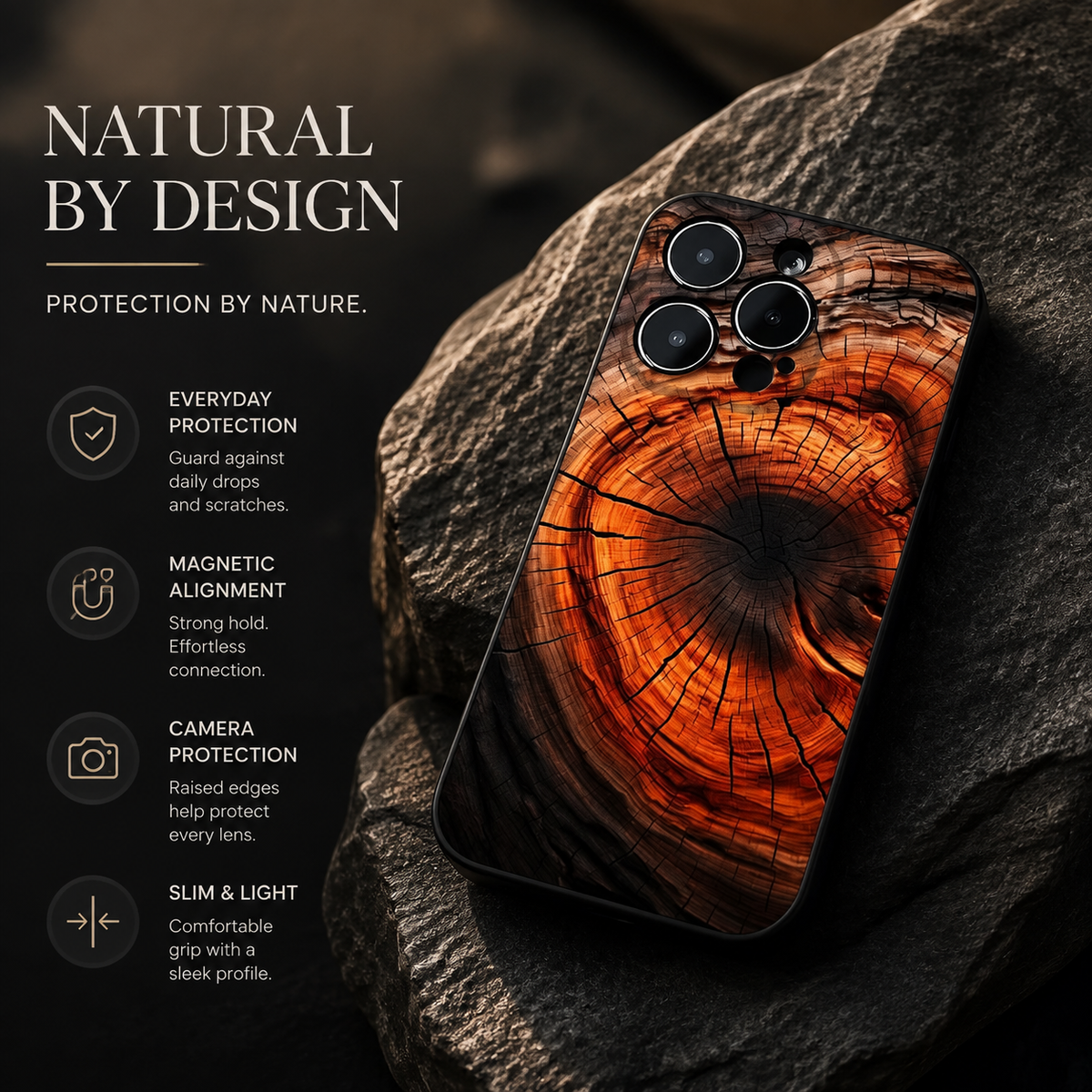 Premium iPhone Case MagSafe Compatible Magnetic Protective Cover Natural Wood Back Shockproof TPU Bumper Camera Lens Protection Ultra Thin Slim Design