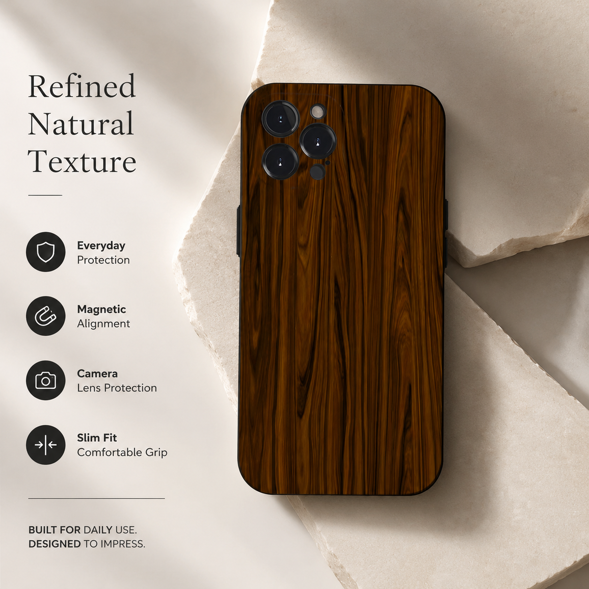 Premium iPhone Case MagSafe Compatible Magnetic Protective Cover Natural Wood Back Shockproof TPU Bumper Camera Lens Protection Ultra Thin Slim Design