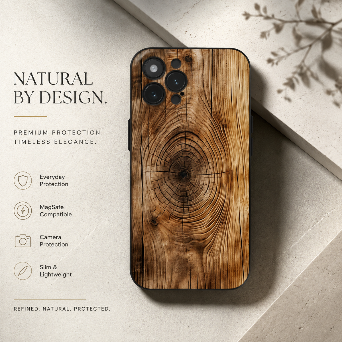 Premium iPhone Case MagSafe Compatible Magnetic Protective Cover Natural Wood Back Shockproof TPU Bumper Camera Lens Protection Ultra Thin Slim Design