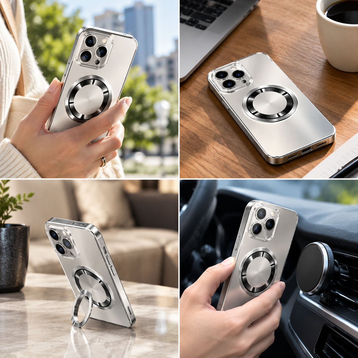 Premium iPhone Case MagSafe Compatible Magnetic Protective Cover Titanium Metallic Matte PC TPU Back Shockproof Camera Lens Protection Ultra Thin Full Protection