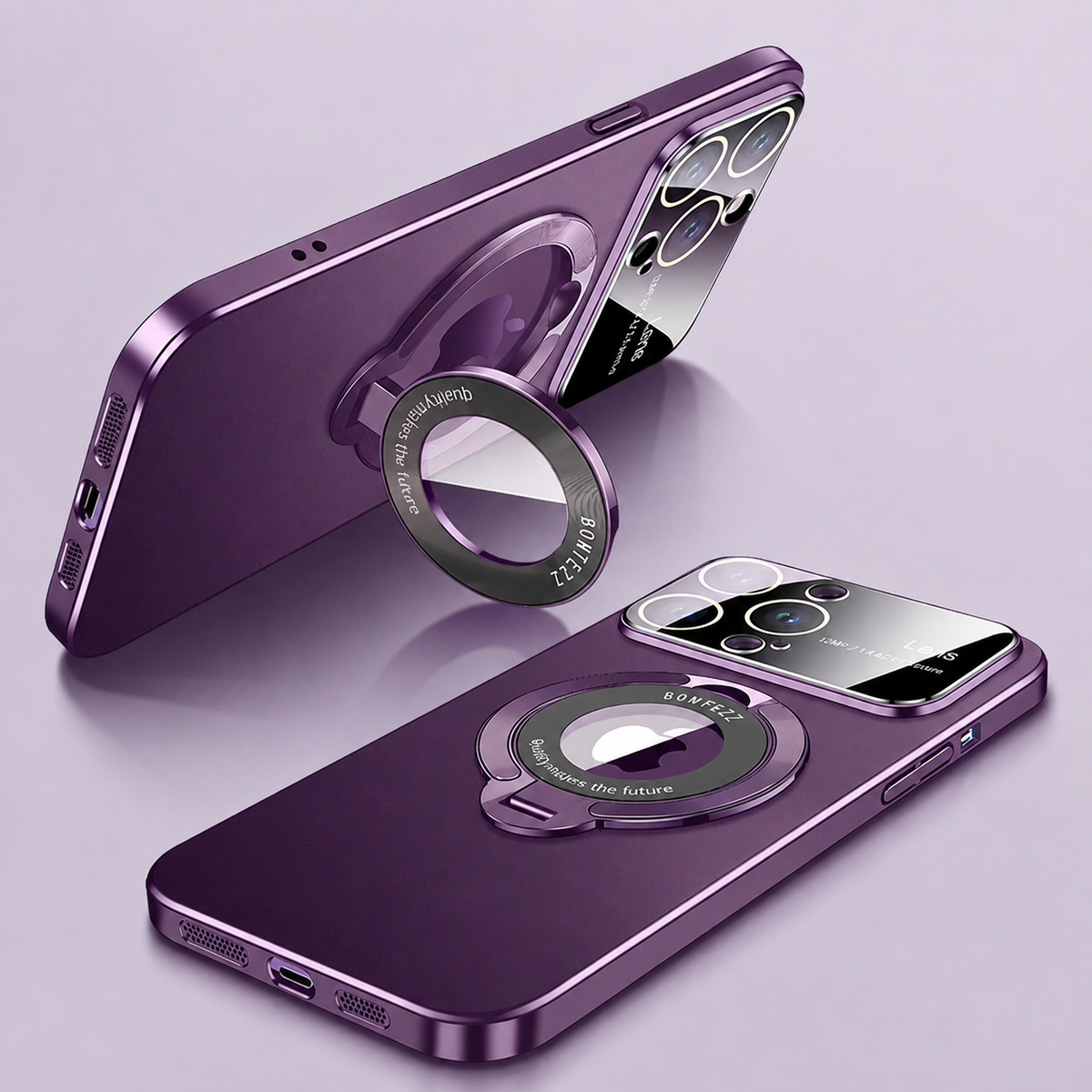Premium iPhone Case MagSafe Compatible Matte Ring Stand Shockproof Protective Cover Hard PC Camera Lens Protection Ultra Thin Slim Magnetic Design