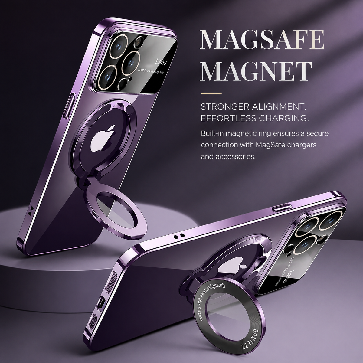 Premium iPhone Case MagSafe Compatible Matte Ring Stand Shockproof Protective Cover Hard PC Camera Lens Protection Ultra Thin Slim Magnetic Design