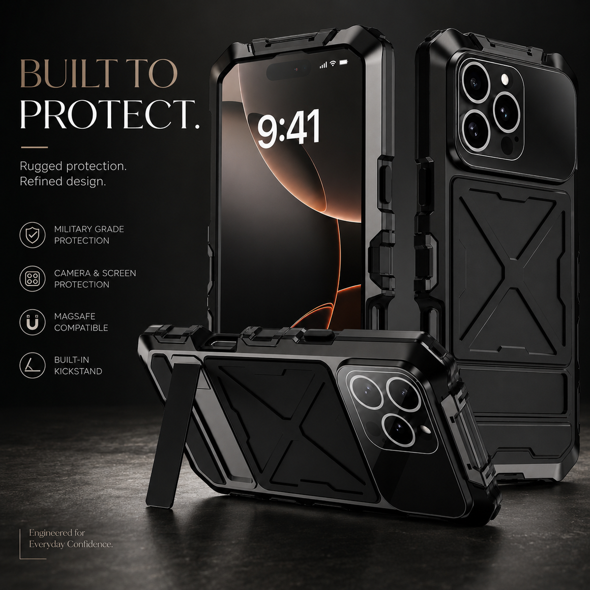 Premium iPhone Case MagSafe Compatible Metal Bumper Cover Shockproof Rugged Protection Camera Lens Guard Heavy Duty Slim Magnetic Anti Scratch Design