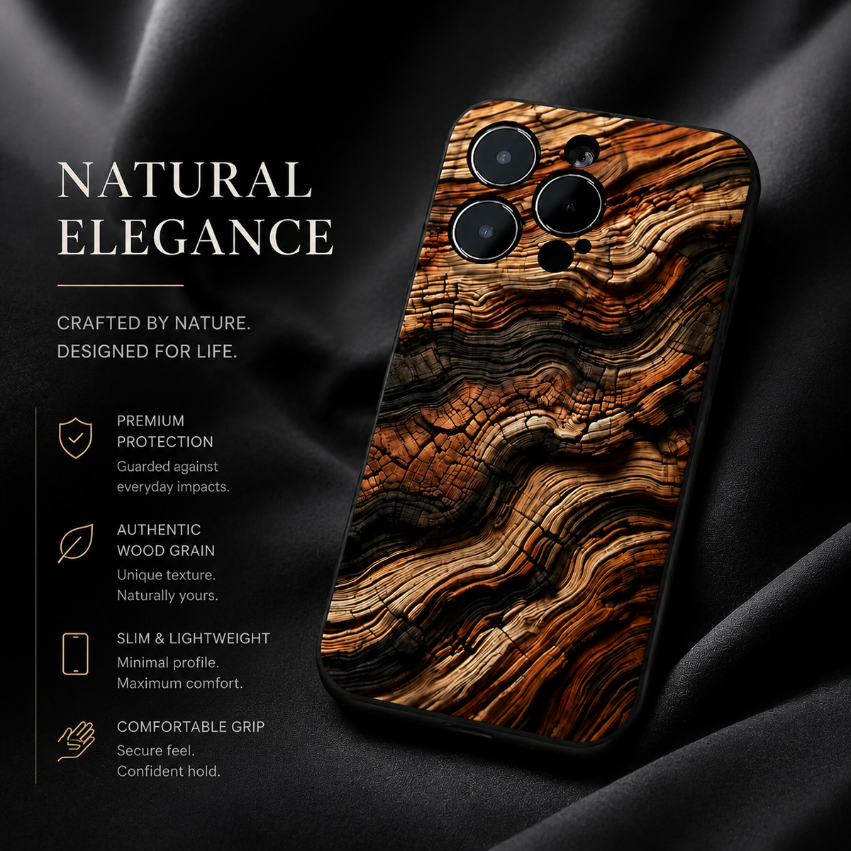 Premium iPhone Case MagSafe Compatible Natural Wood Cover Shockproof TPU Bumper Ultra Thin Protection Camera Lens Guard Slim Lightweight Design