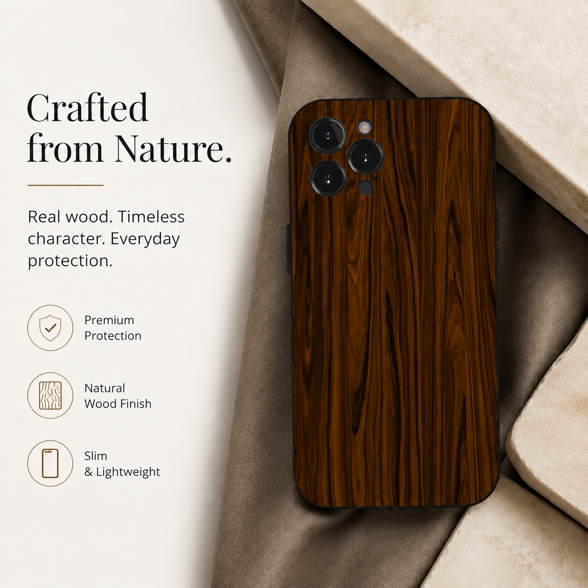 Premium iPhone Case MagSafe Compatible Natural Wood Cover Shockproof TPU Bumper Ultra Thin Protection Camera Lens Guard Slim Lightweight Design