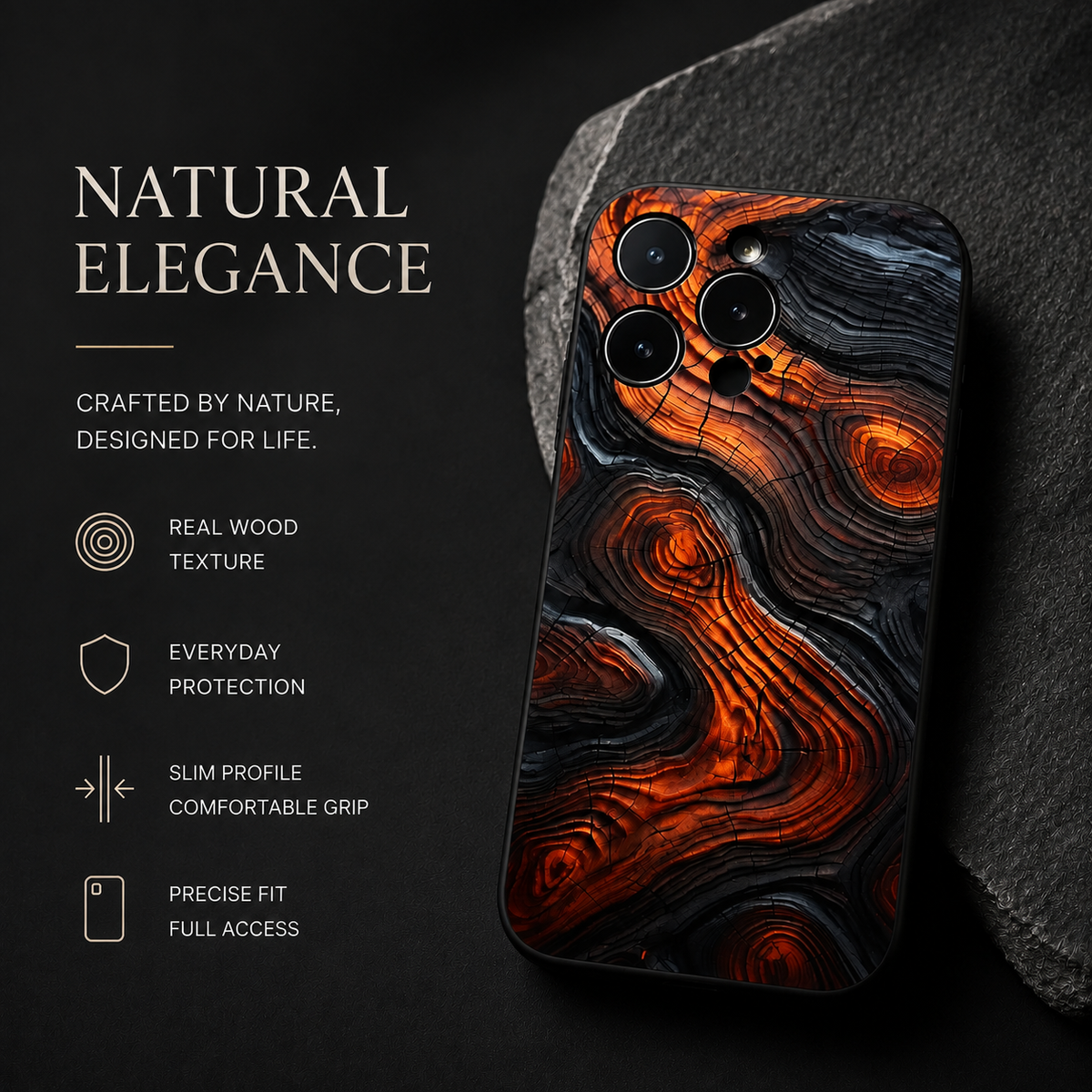 Premium iPhone Case MagSafe Compatible Natural Wood Cover Shockproof TPU Bumper Ultra Thin Protection Camera Lens Guard Slim Lightweight Design