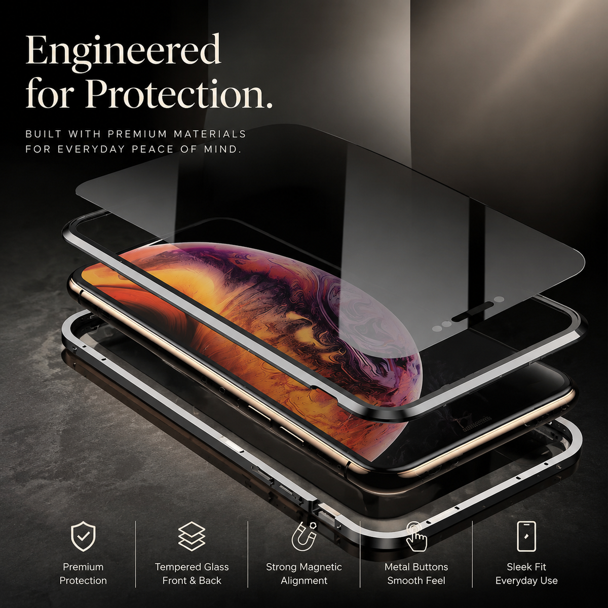 Premium iPhone Case MagSafe Compatible Privacy Screen Tempered Glass Shockproof Protective Cover Full Body Camera Lens Protection Slim Design