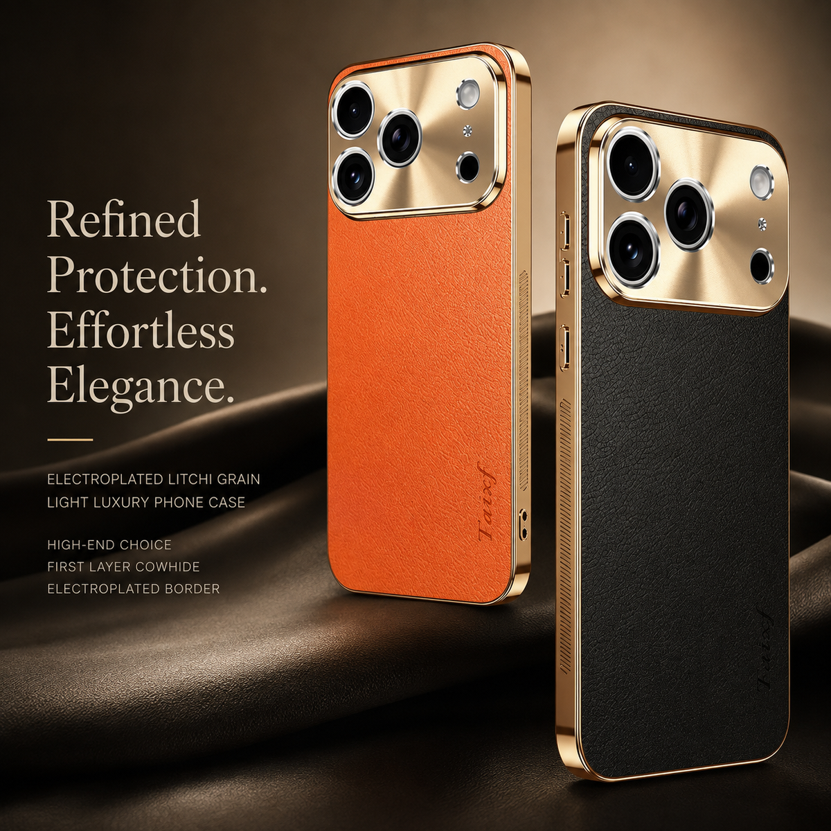 Premium iPhone Case MagSafe Compatible Protective Cover Lychee Texture Leather Back Electroplated Frame Shockproof Camera Lens Protection Full Coverage Slim Design
