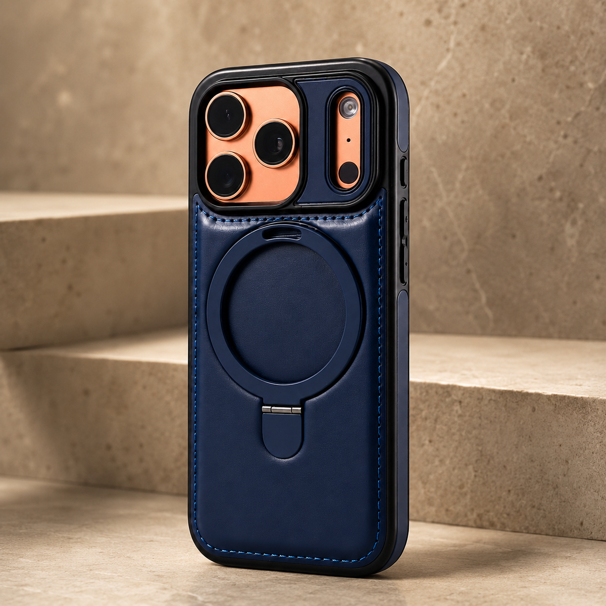 Premium iPhone Case MagSafe Compatible Retro Leather Protective Cover Invisible Kickstand Shockproof Slim Business Full Coverage Camera Lens Guard Design