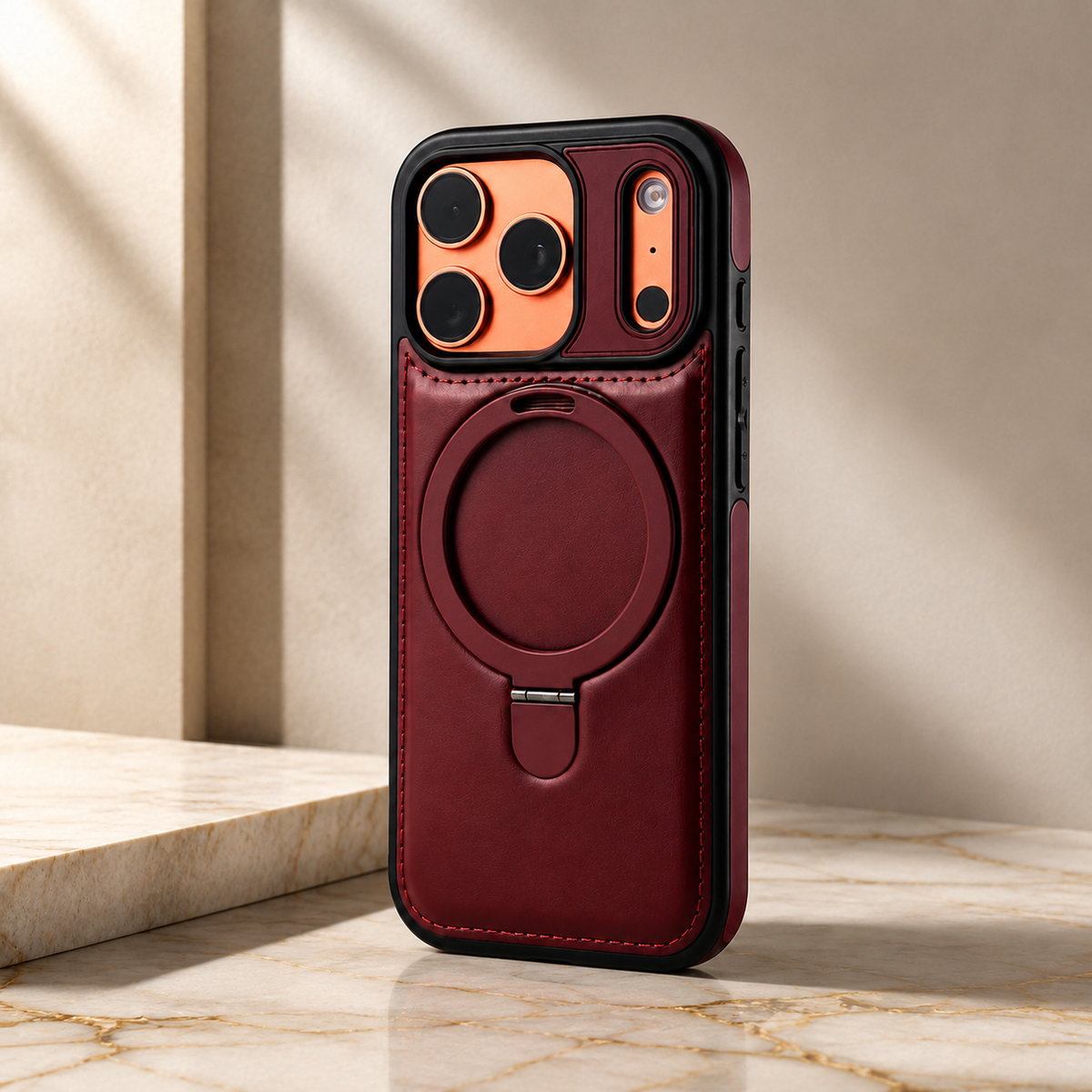 Premium iPhone Case MagSafe Compatible Retro Leather Protective Cover Invisible Kickstand Shockproof Slim Business Full Coverage Camera Lens Guard Design