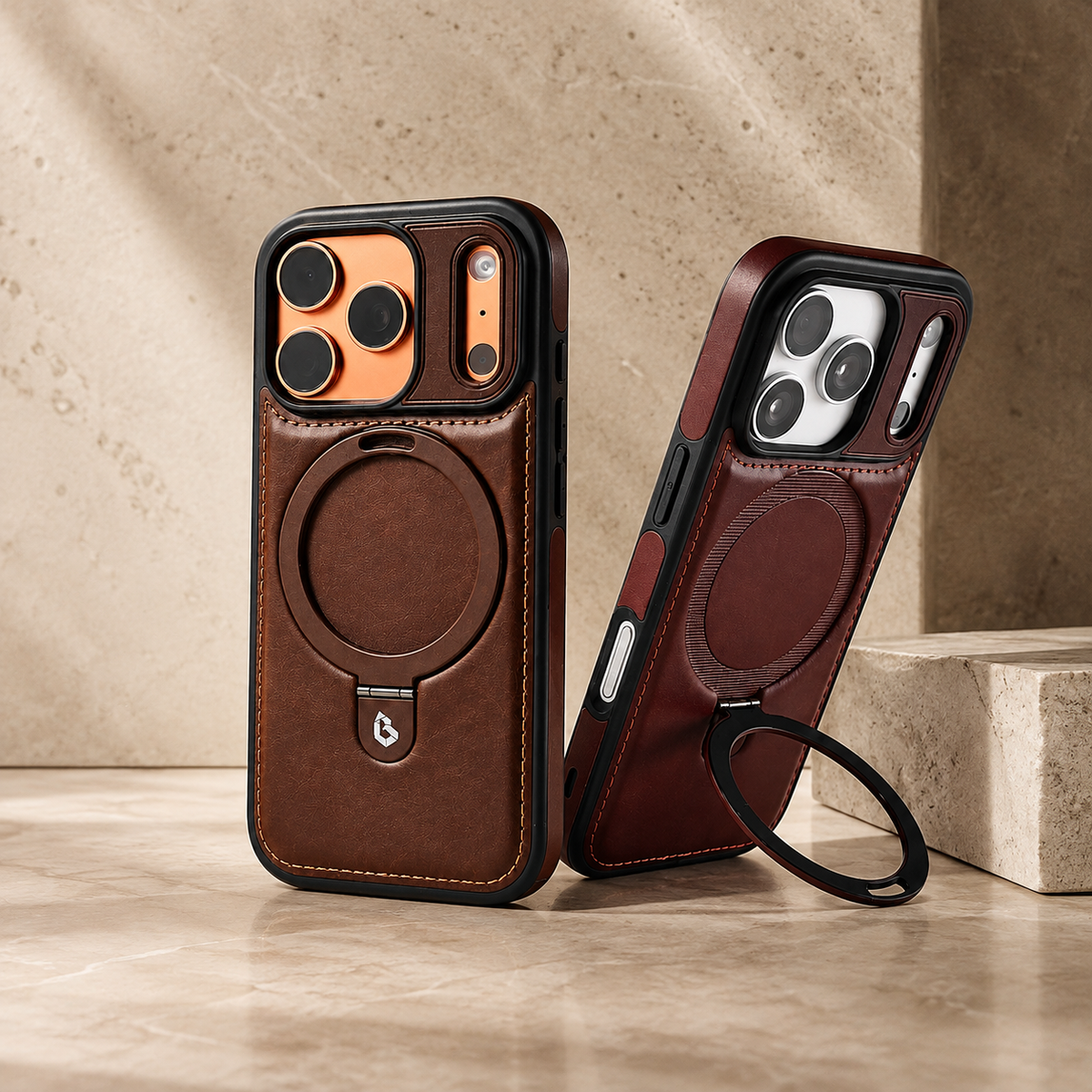 Premium iPhone Case MagSafe Compatible Retro Leather Protective Cover Invisible Kickstand Shockproof Slim Business Full Coverage Camera Lens Guard Design