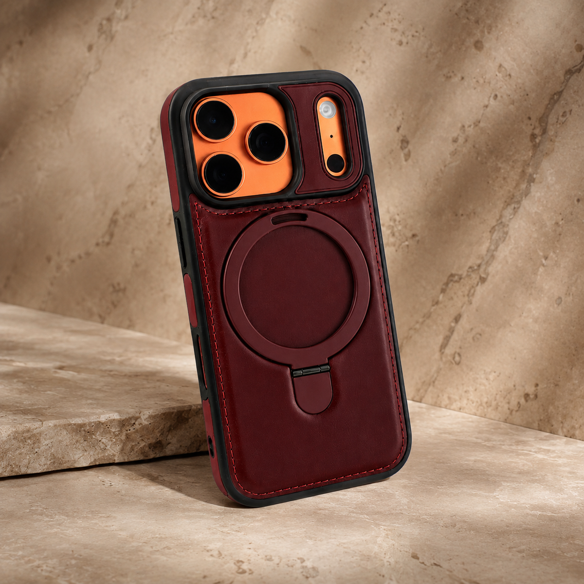 Premium iPhone Case MagSafe Compatible Retro Leather Protective Cover Invisible Kickstand Shockproof Slim Business Full Coverage Camera Lens Guard Design