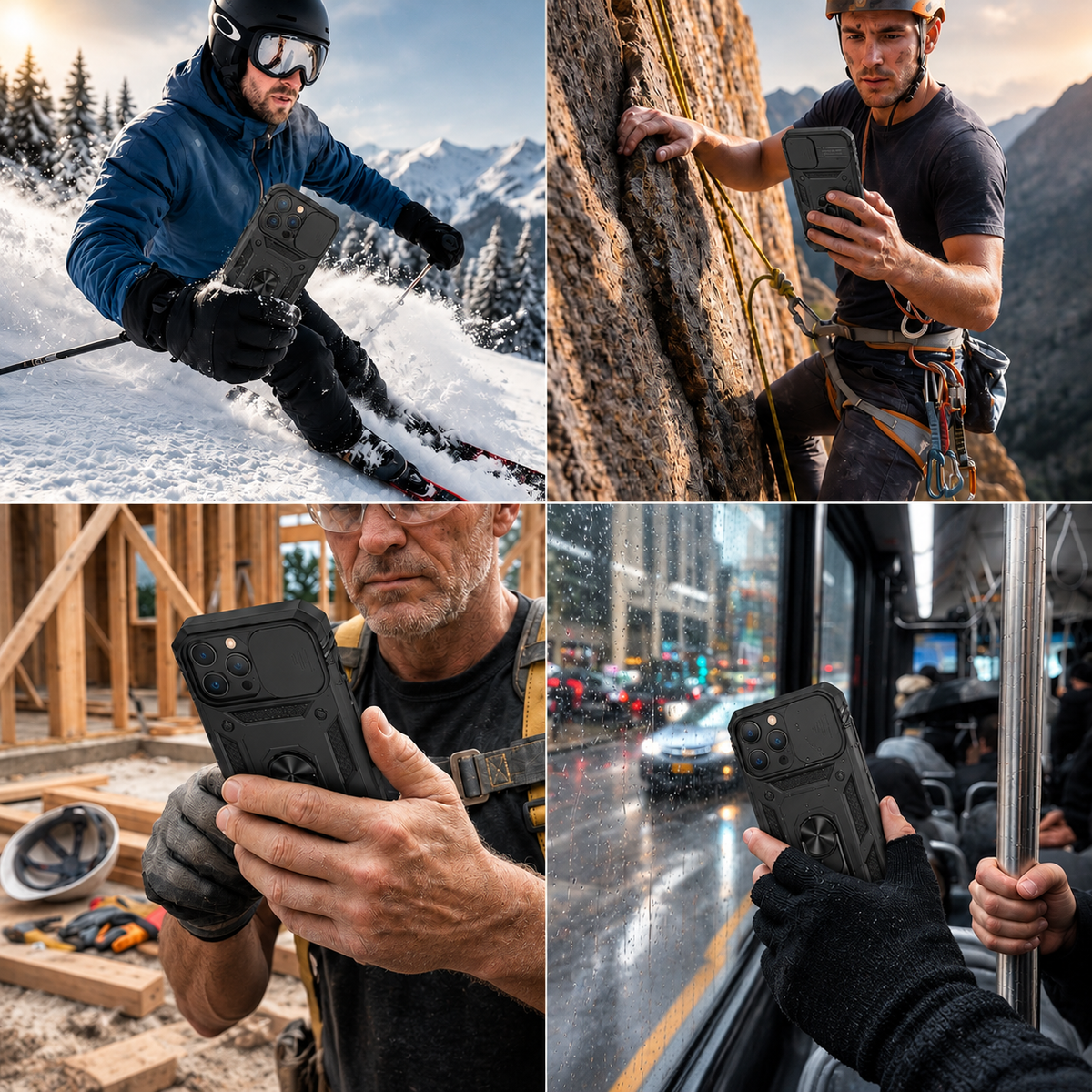 Premium iPhone Case MagSafe Compatible Rugged Armor Card Holder Cover Kickstand Shockproof Protection Camera Lens Guard Slim Magnetic Heavy Duty Design