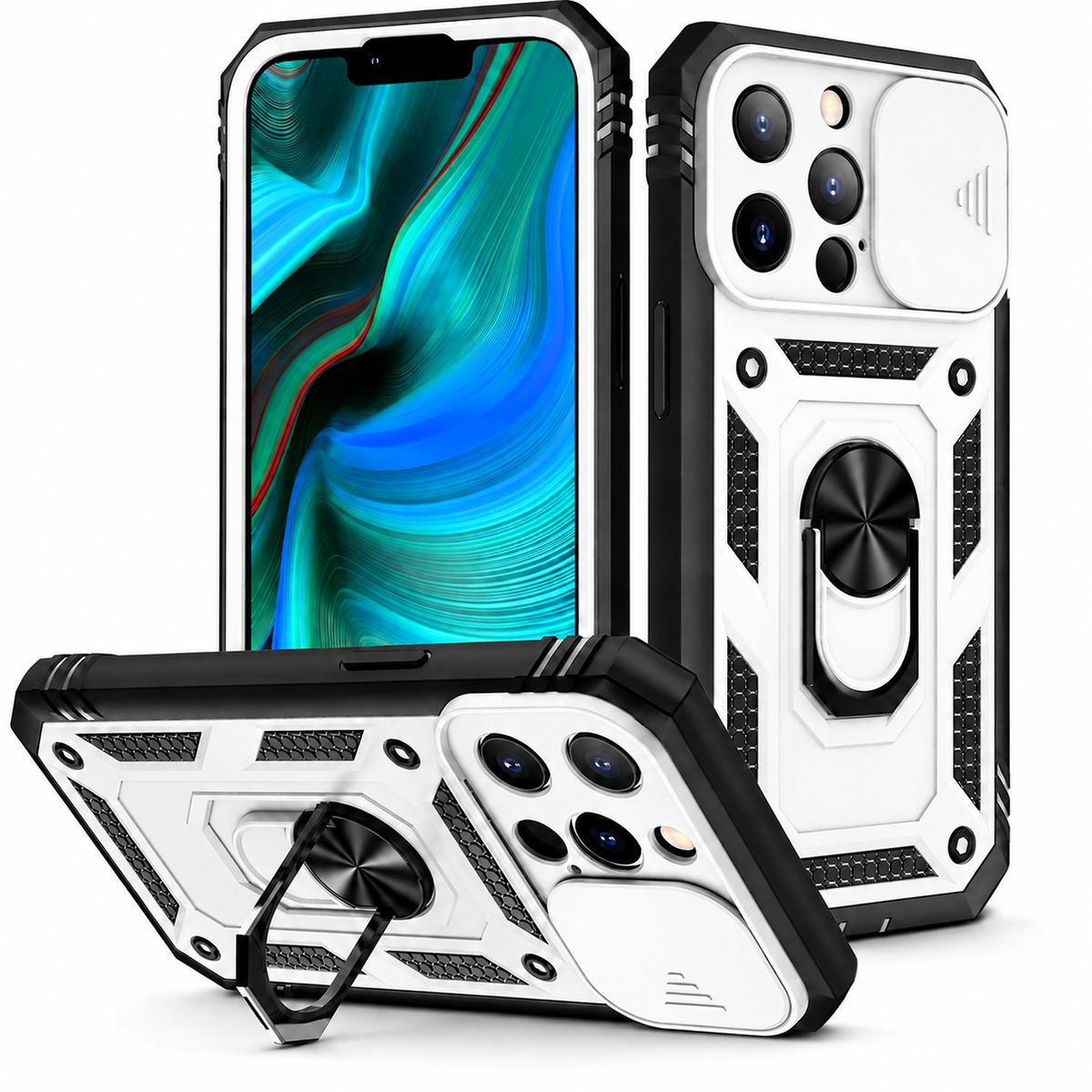 Premium iPhone Case MagSafe Compatible Rugged Armor Card Holder Cover Kickstand Shockproof Protection Camera Lens Guard Slim Magnetic Heavy Duty Design