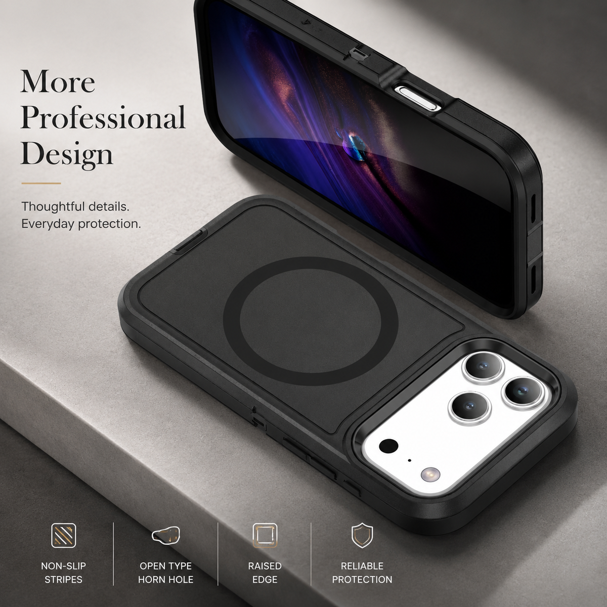 Premium iPhone Case MagSafe Compatible Rugged Armor Shockproof Protective Cover PC TPU Anti Slip Camera Protection Anti Scratch Reinforced Defender
