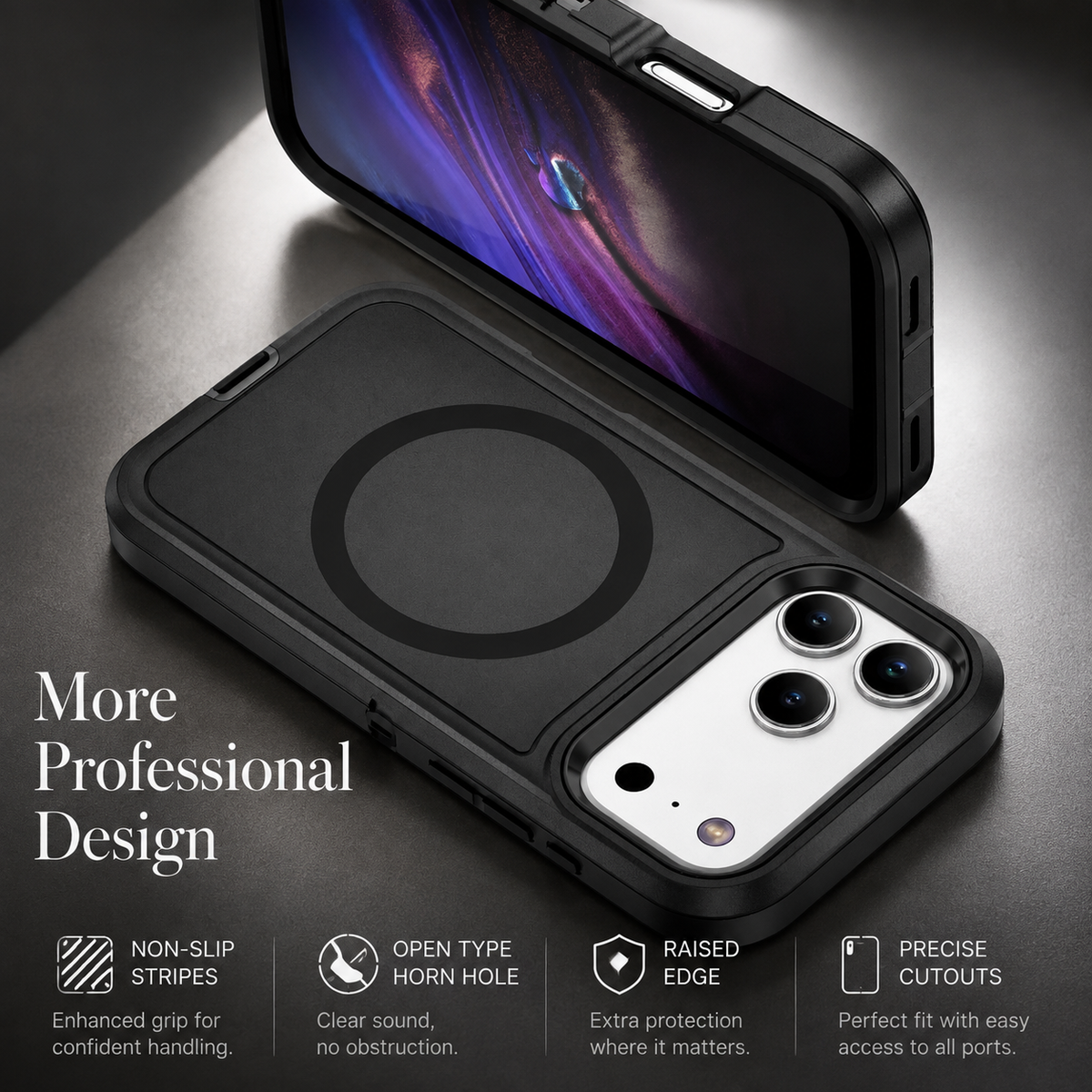 Premium iPhone Case MagSafe Compatible Rugged Armor Shockproof Protective Cover PC TPU Anti Slip Camera Protection Anti Scratch Reinforced Defender