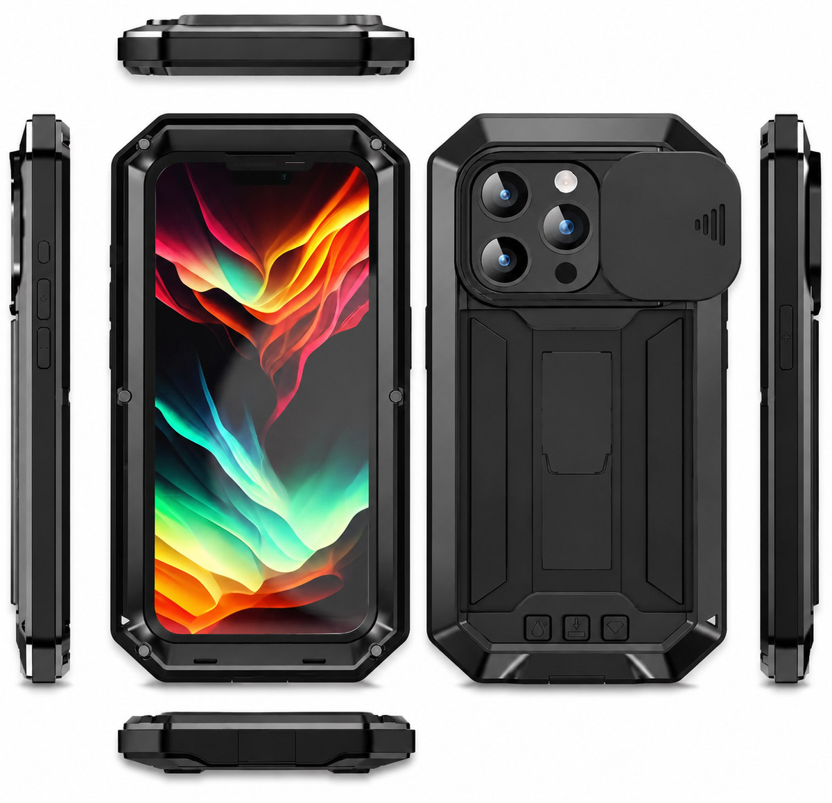 Premium iPhone Case MagSafe Compatible Rugged Metal Armor Shockproof Protective Cover Full Body Slide Camera Cover Tempered Glass Screen Heavy Duty Design