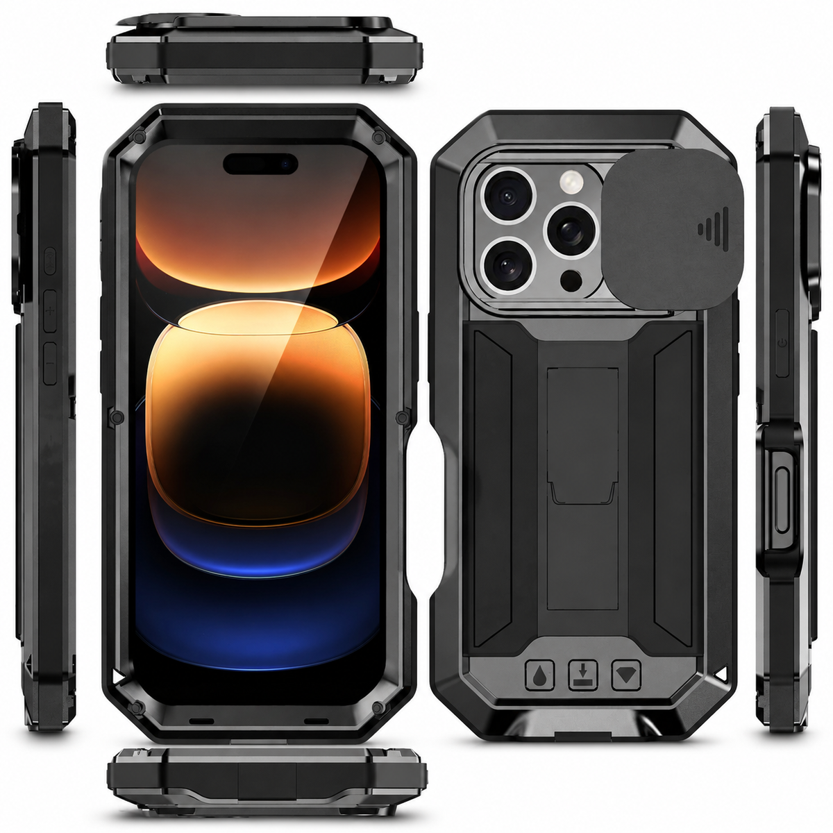 Premium iPhone Case MagSafe Compatible Rugged Metal Armor Shockproof Protective Cover Full Body Slide Camera Cover Tempered Glass Screen Heavy Duty Design