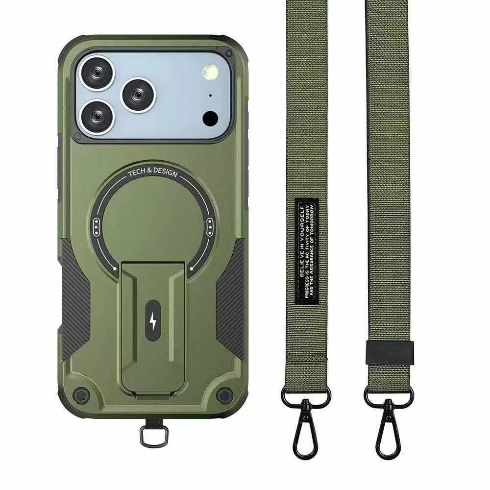 Premium iPhone Case MagSafe Compatible Rugged Shockproof Cover Kickstand Lanyard Dual Layer Protective Case Anti Scratch Full Coverage Secure Grip