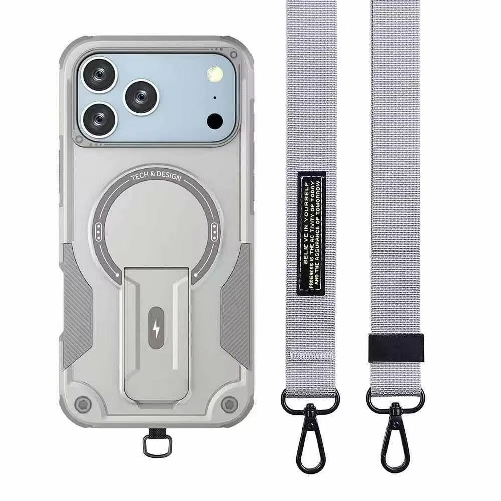 Premium iPhone Case MagSafe Compatible Rugged Shockproof Cover Kickstand Lanyard Dual Layer Protective Case Anti Scratch Full Coverage Secure Grip