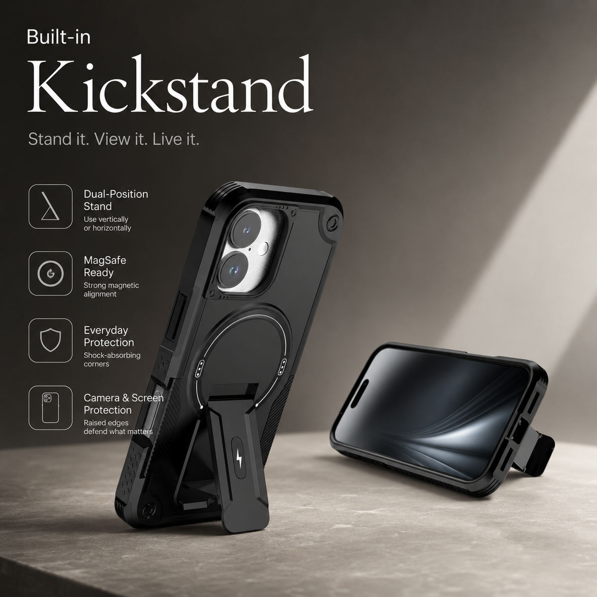 Premium iPhone Case MagSafe Compatible Rugged Shockproof Cover Kickstand Lanyard Dual Layer Protective Case Anti Scratch Full Coverage Secure Grip