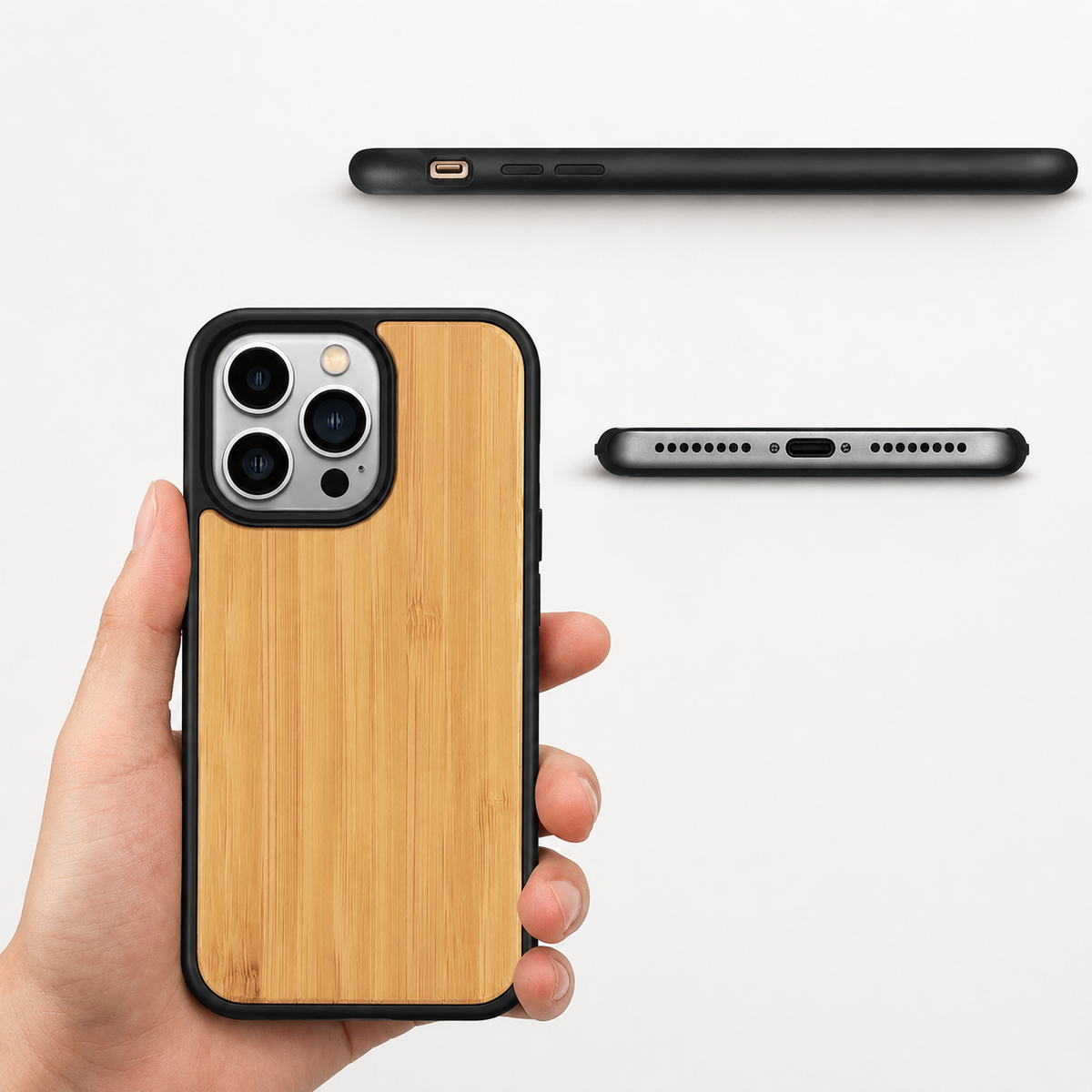 Premium iPhone Case MagSafe Compatible Solid Bamboo Wood Shockproof Protective Cover Hard Back Camera Lens Protection Slim Natural Design