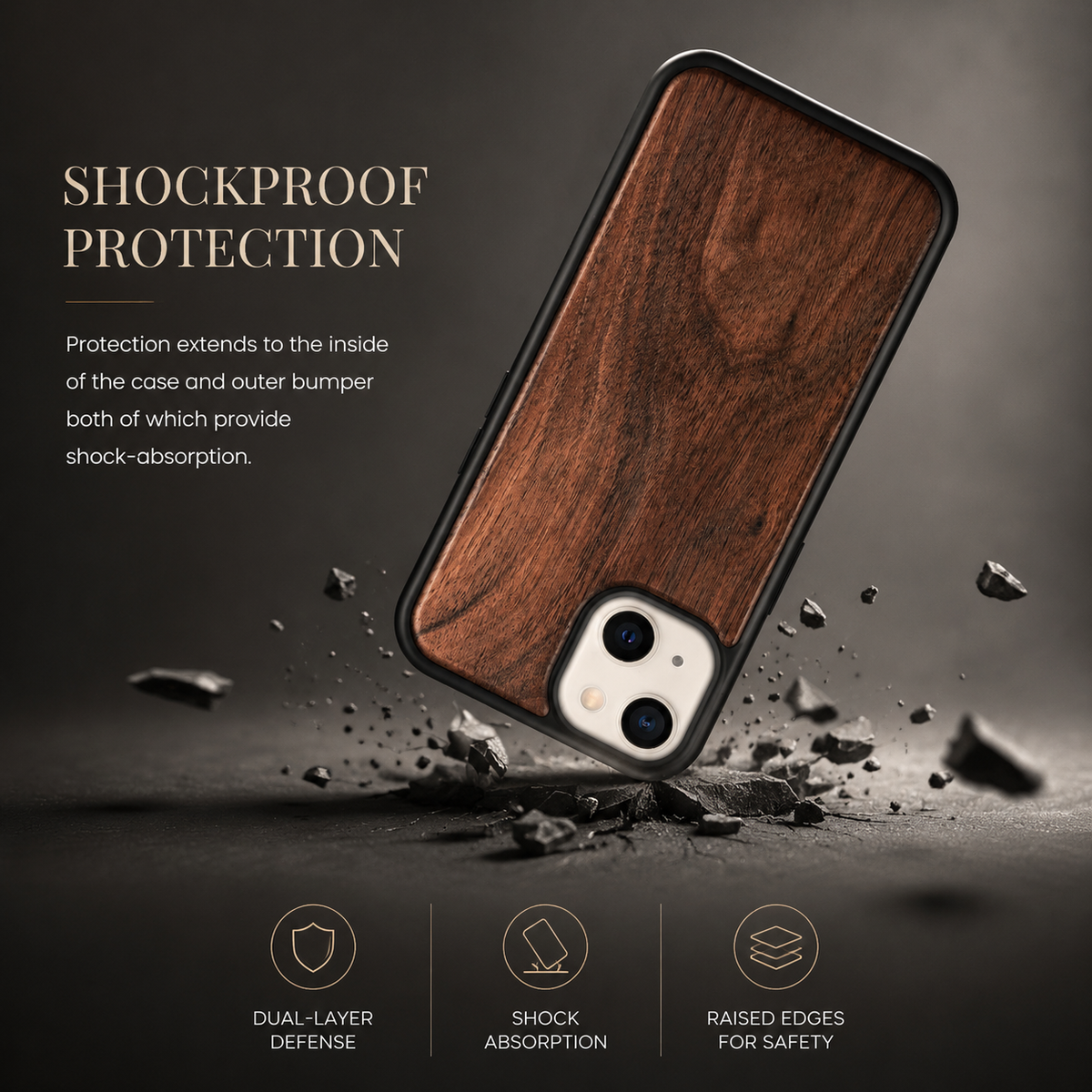 Premium iPhone Case MagSafe Compatible Solid Bamboo Wood Shockproof Protective Cover Hard Back Camera Lens Protection Slim Natural Design