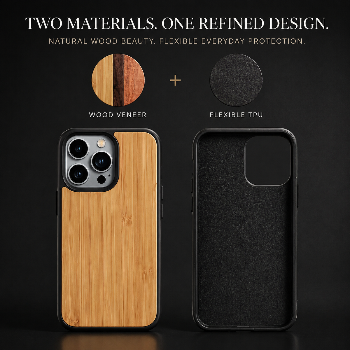 Premium iPhone Case MagSafe Compatible Solid Bamboo Wood Shockproof Protective Cover Hard Back Camera Lens Protection Slim Natural Design