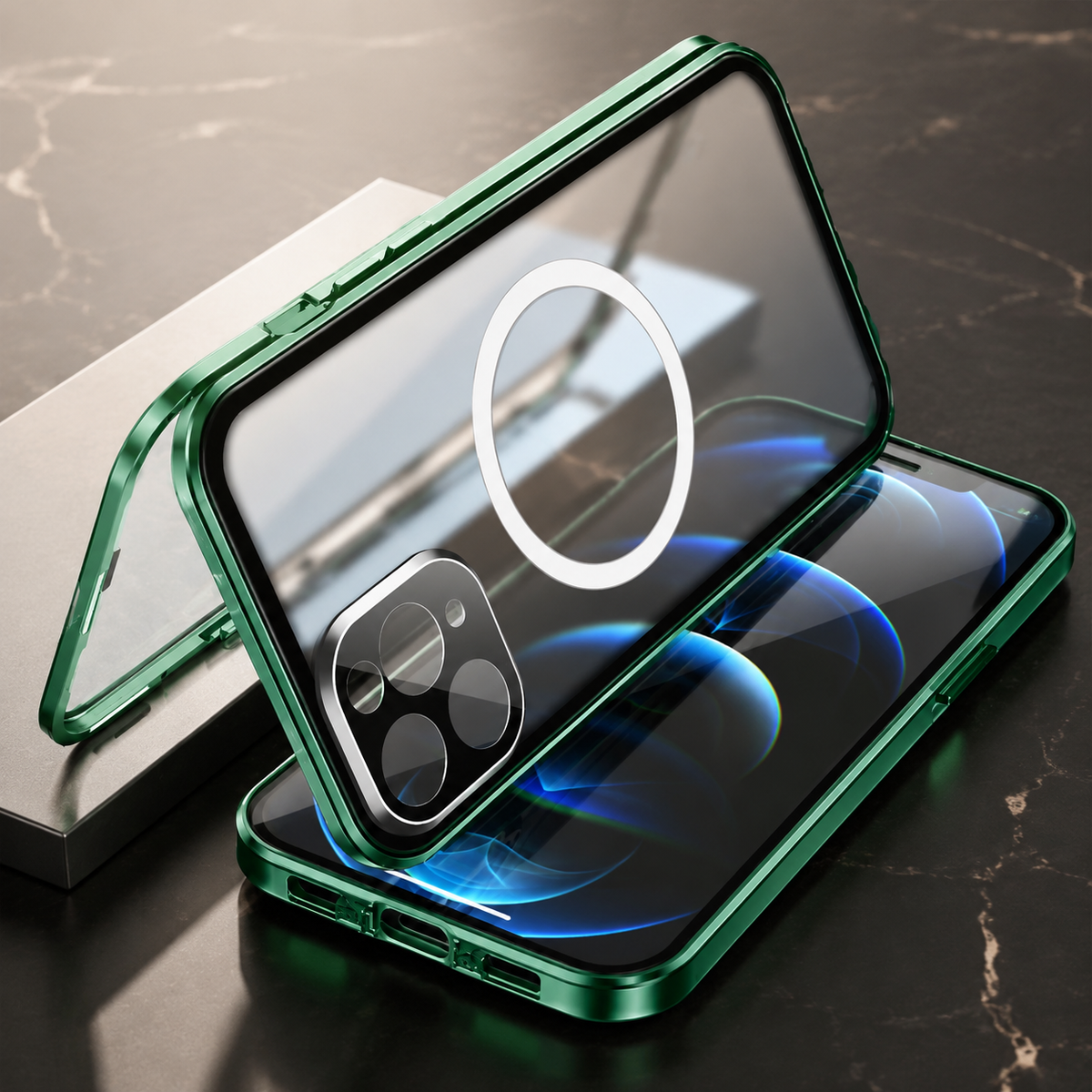 Premium iPhone Case MagSafe Compatible Transparent Tempered Glass Aluminum Frame Shockproof Protective Cover Full Body Camera Lens Protection Slim