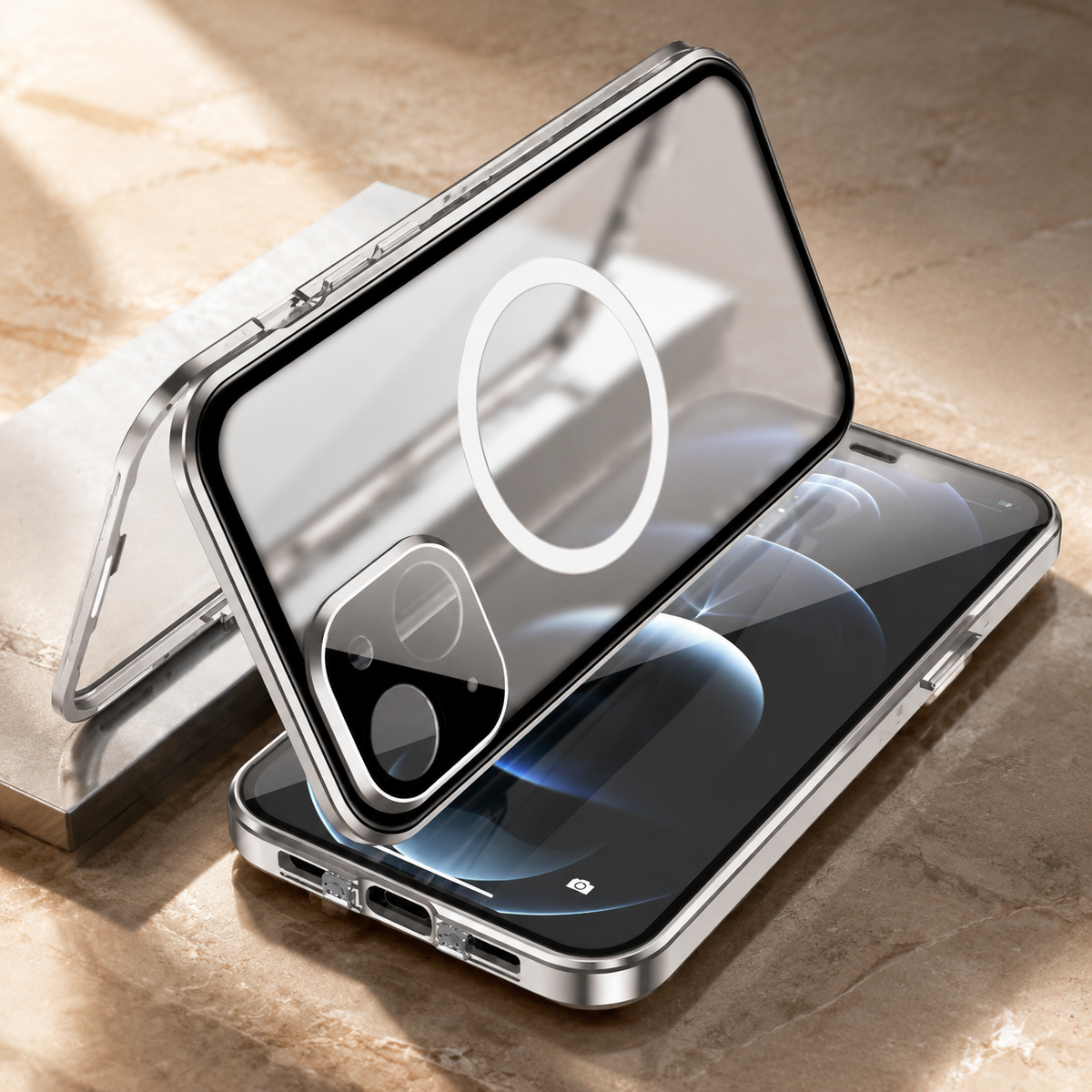 Premium iPhone Case MagSafe Compatible Transparent Tempered Glass Aluminum Frame Shockproof Protective Cover Full Body Camera Lens Protection Slim