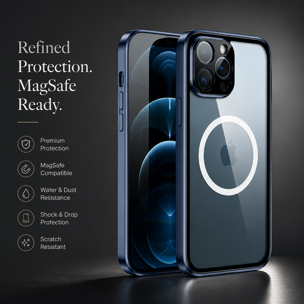 Premium iPhone Case MagSafe Compatible Transparent Tempered Glass Aluminum Frame Shockproof Protective Cover Full Body Camera Lens Protection Slim