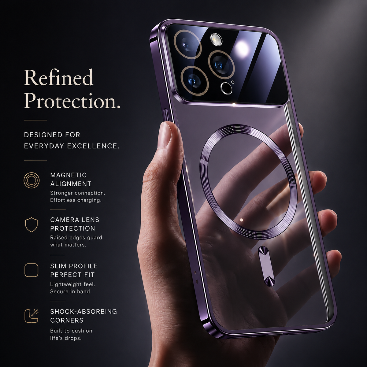 Premium iPhone Case MagSafe Compatible Transparent Tempered Glass Cover Ultra Thin Shockproof Protection Camera Lens Guard Slim Magnetic Anti Scratch Design