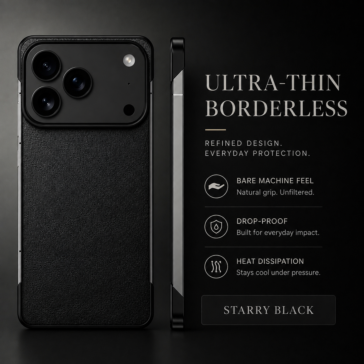 Premium iPhone Case MagSafe Compatible Ultra Thin Leather Cover Frameless PC Back Shockproof Anti Fall Camera Protection Non Slip Matte Slim Design