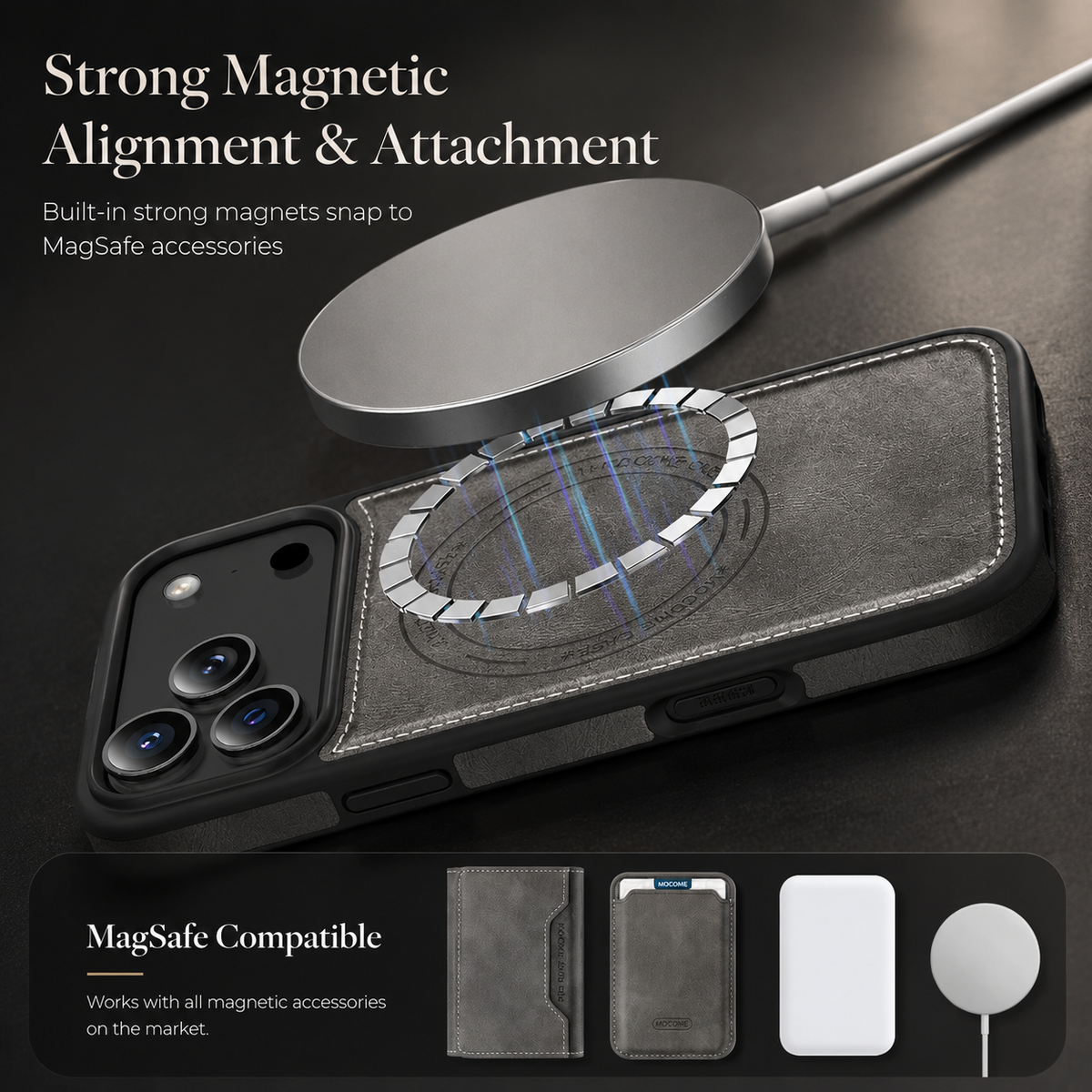 Premium iPhone Case MagSafe Compatible Wallet PU Leather Card Holder Shockproof Protective Cover Magnetic Anti Scratch Non Slip Secure Storage