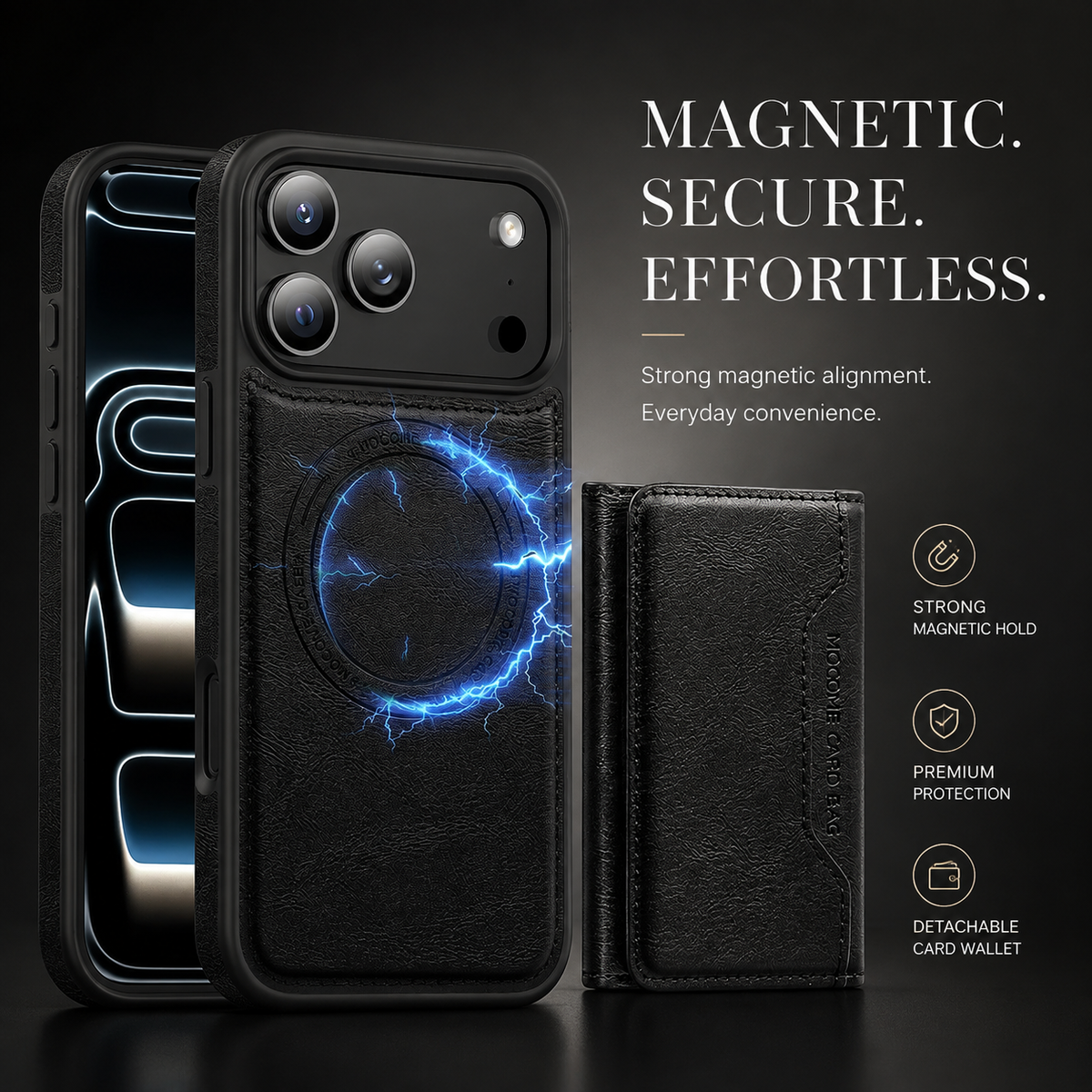 Premium iPhone Case MagSafe Compatible Wallet PU Leather Card Holder Shockproof Protective Cover Magnetic Anti Scratch Non Slip Secure Storage