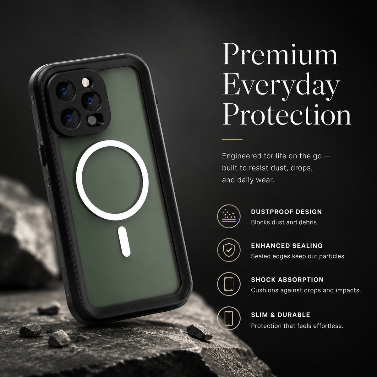 Premium iPhone Case MagSafe Compatible Waterproof IP68 Cover Full Body Protection Shockproof Dustproof Camera Lens Guard Slim Rugged Outdoor Design