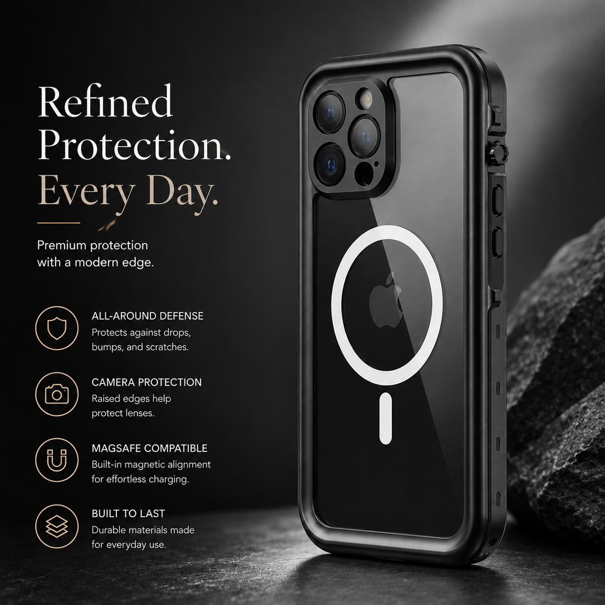 Premium iPhone Case MagSafe Compatible Waterproof IP68 Cover Full Body Protection Shockproof Dustproof Camera Lens Guard Slim Rugged Outdoor Design