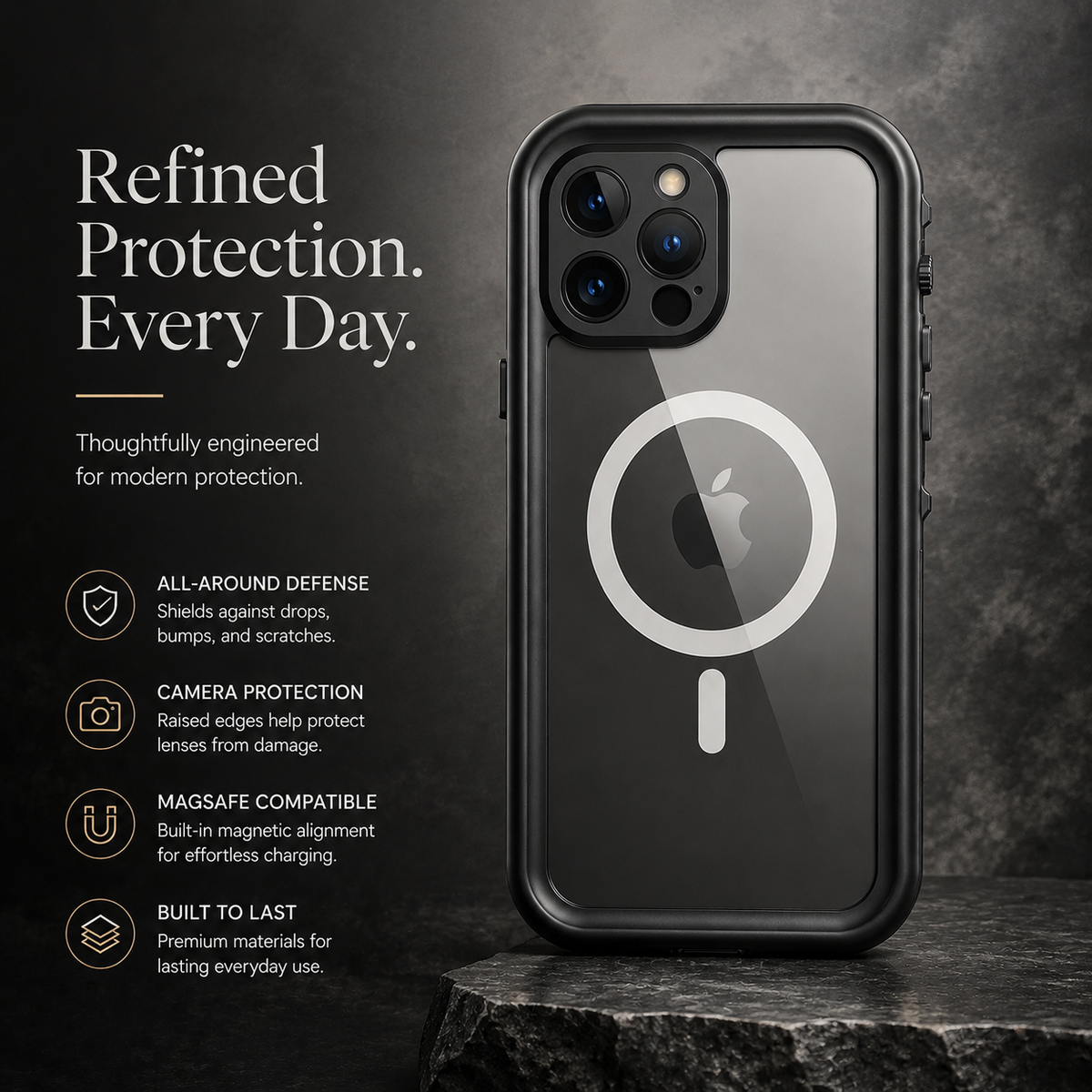 Premium iPhone Case MagSafe Compatible Waterproof IP68 Cover Full Body Protection Shockproof Dustproof Camera Lens Guard Slim Rugged Outdoor Design