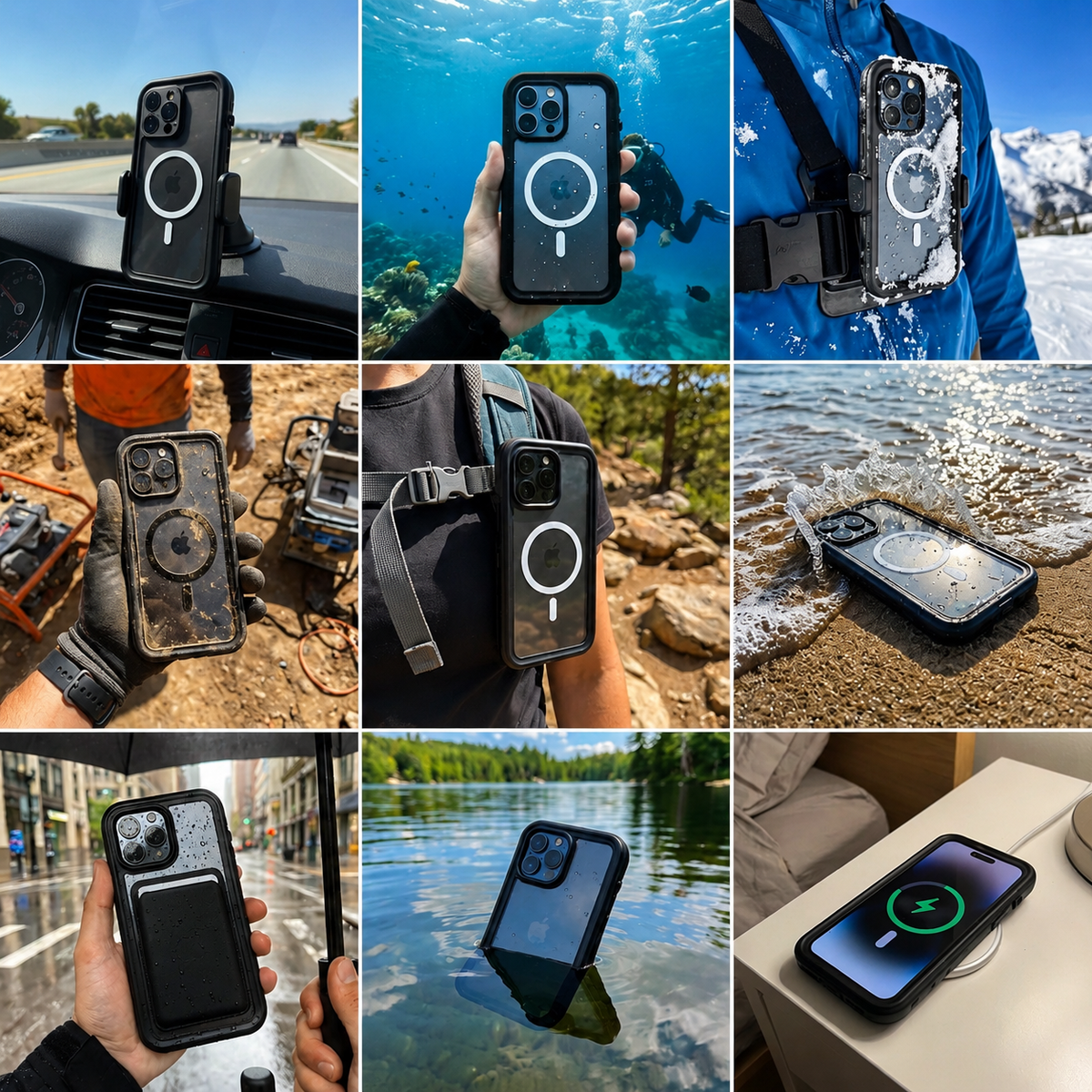 Premium iPhone Case MagSafe Compatible Waterproof IP68 Shockproof Protective Cover Full Body Sealed Camera Lens Protection Dustproof Rugged Design