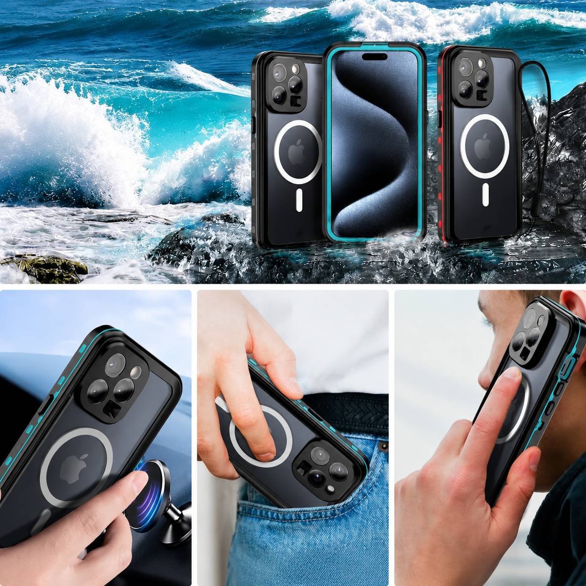 Premium iPhone Case MagSafe Compatible Waterproof IP68 Shockproof Protective Cover Full Body Sealed Camera Lens Protection Dustproof Rugged Design