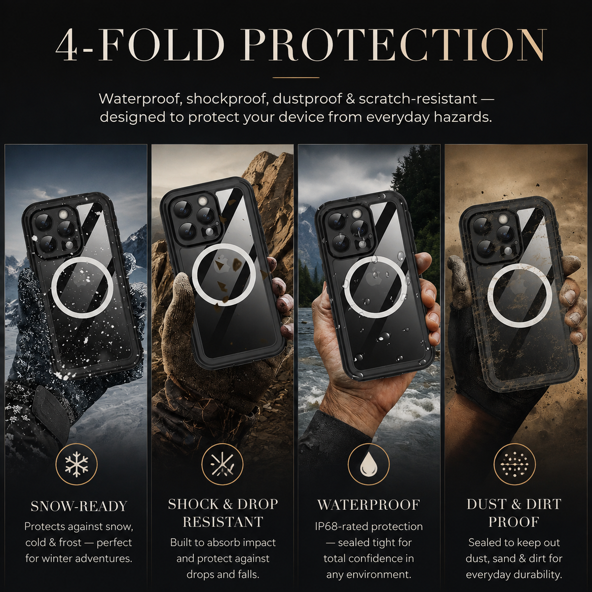 Premium iPhone Case MagSafe Compatible Waterproof IP68 Shockproof Protective Cover Full Body Sealed Camera Lens Protection Dustproof Rugged Design