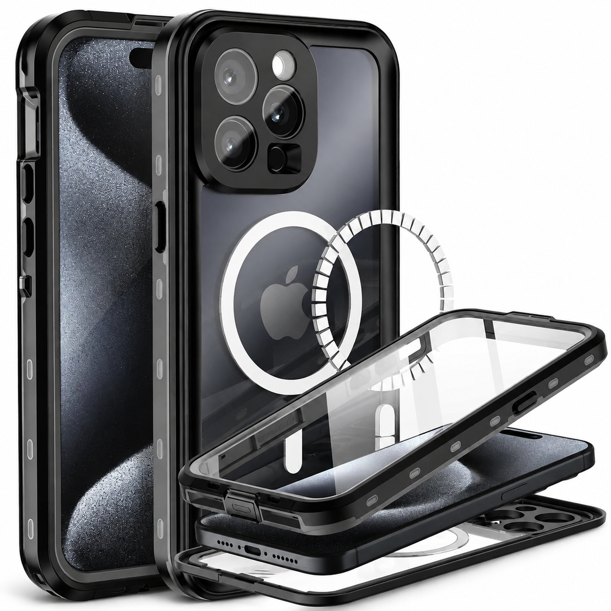 Premium iPhone Case MagSafe Compatible Waterproof IP68 Shockproof Protective Cover Full Body Sealed Camera Lens Protection Dustproof Rugged Design