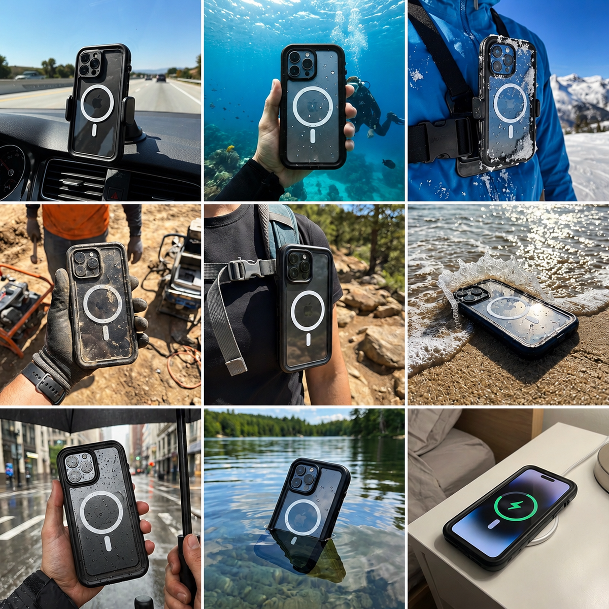 Premium iPhone Case MagSafe Compatible Waterproof IP68 Shockproof Protective Cover Full Body Sealed Camera Lens Protection Transparent Rugged Design